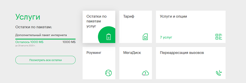 Как проверить остатки пакетов в личном кабинете МегаФон